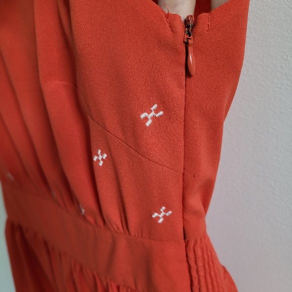 Modcloth "Cayenne and Then" orange A-line dress with embroidery, Size S - Picture 4 of 7